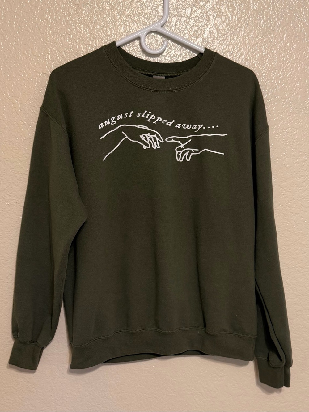 August Slipped Away Olive Green Crewneck Sweatshirt with Taylor swift lyrics